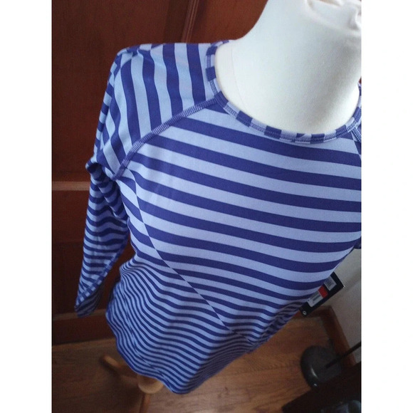 Nike Pro Womens Dri-Fit Shirt HyperWarm Fitted Long Sleeve Purple Stripe L - Picture 2 of 8